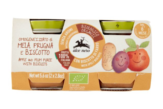 Alce Nero Organic Apple Plum & Biscuit Puree (2x80g) - Baby Food | Delicatezza