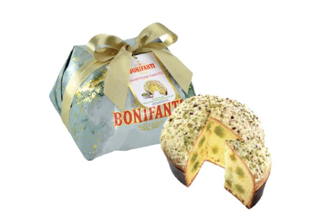Bonifanti Pistachio Filled Panettone Hand Wrapped (750g) | Wholesale | PDP | Delicatezza