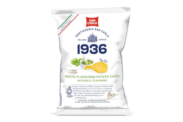 San Carlo Basil Pesto Flavoured Potato Chips (20x100g) | Wholesale | PDP | Delicatezza