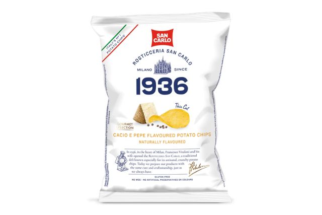 San Carlo Cacio e Pepe Flavoured Potato Chips (20x100g) | Wholesale | PDP | Delicatezza